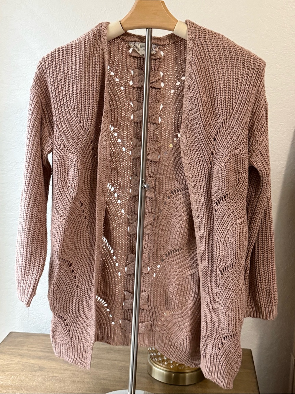 Pink Republic Dusty Rose Open-Front Bow Accent Knit Cardigan- Size XS